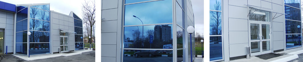 Остекление фасадов магазинов большими стеклопакетами Хотьково